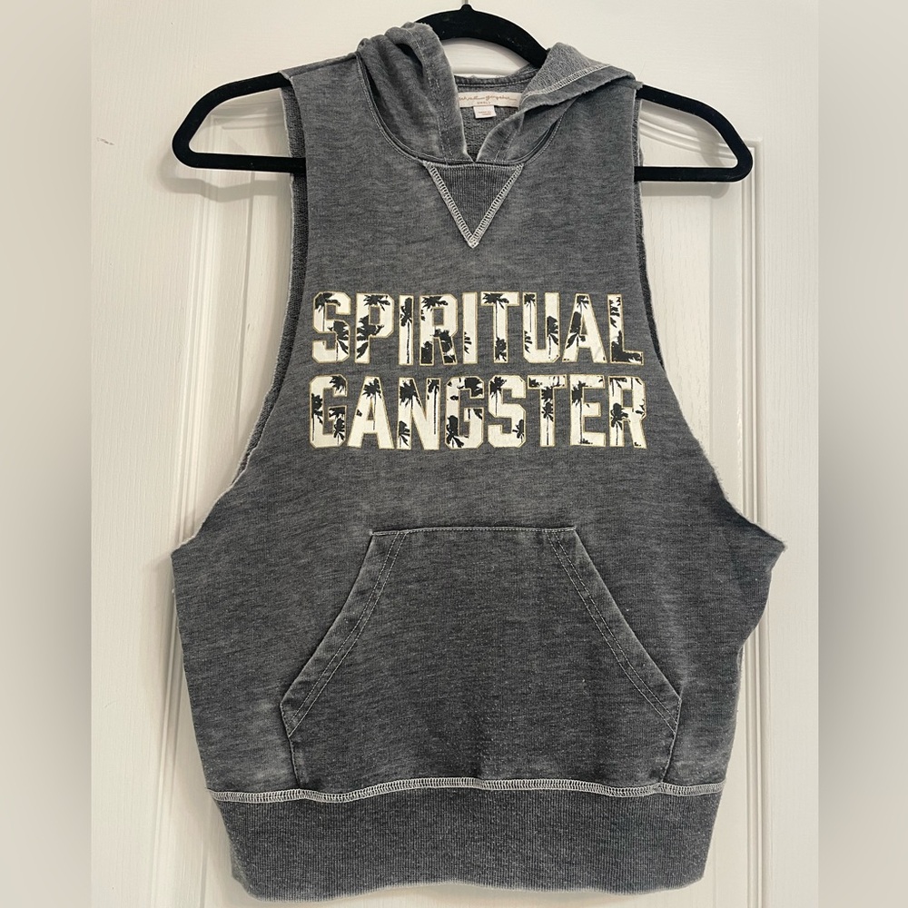Spiritual gangster distressed cut off hoodie